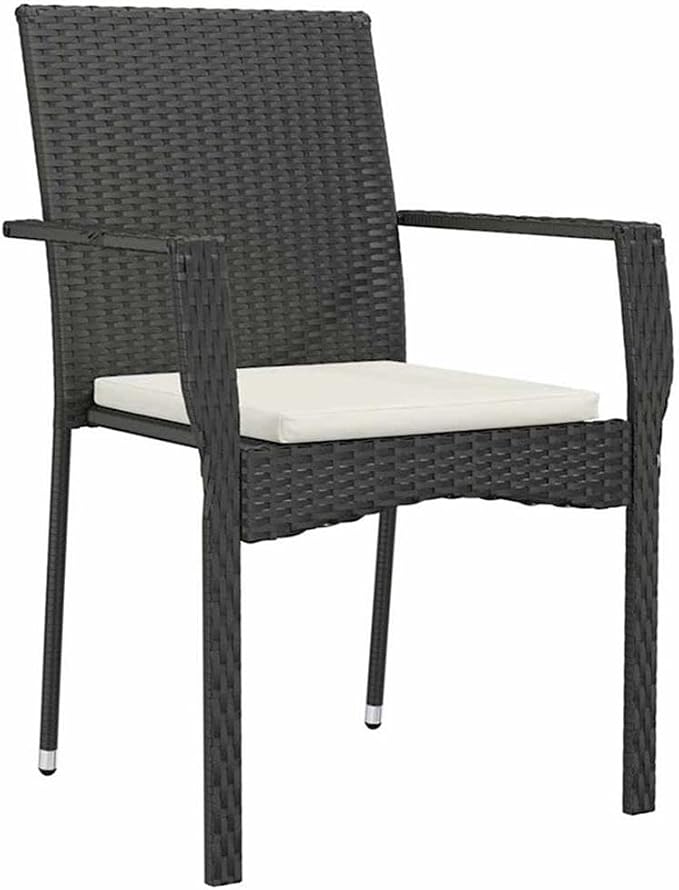 Afuera Living 7-Piece Poly Rattan Garden Dining Set, Black Finish, Cushioned Seating for 6, Tempered Glass Tabletop, Weather-Resistant Outdoor Furniture for Patio or Garden Dining and Entertaining
