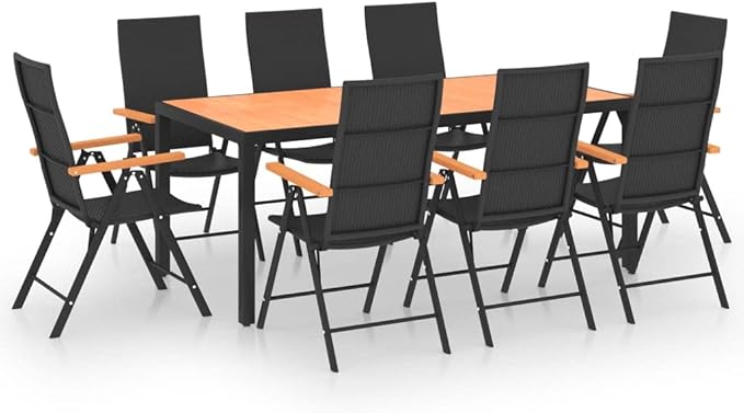 9 Piece Patio Dining Set, Sectional Sofa Patio Conversation Set Outdoor Sofa Sets Outdoor Lounge Sets for Garden Poolside Negotiation Area Exhibition Black and Brown