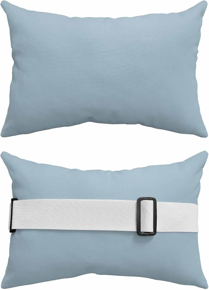 Outdoor Pillow for Lounge Chair with Strap & Insert Winter Sky Blue Recliner Head Pillow Solid Color Waterproof Headrest Patio Lumbar Pillows for Beach Pool Office Chaise Chair 12x20 Inch