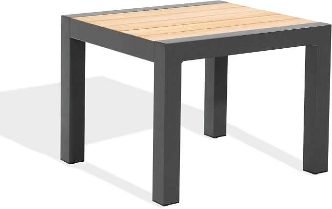 Ulax furniture Outdoor Side Table Aluminum Patio End Table with Teak Wood