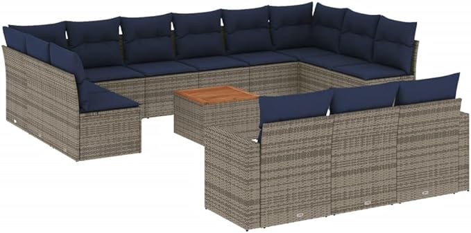 vidaXL Patio Sofa Set with Cushions 14 Piece, Outdoor Conversation Set, Sectional Sofa for Garden Balcony, Patio Furniture, Gray Poly Rattan