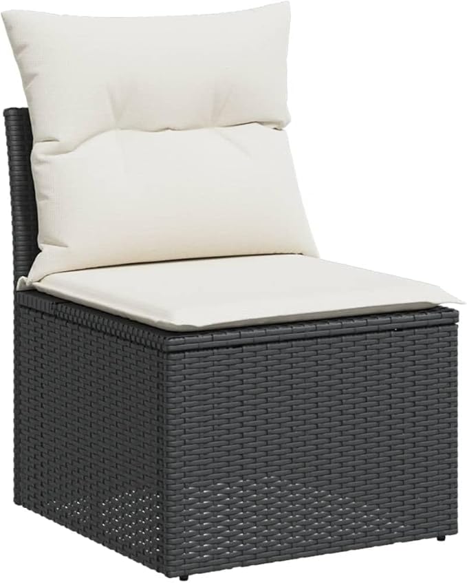Garden Sofa Set Black PE Rattan Balcony Seating Group Patio Conversation Set for Decks 10 Piece Adjustable Feet