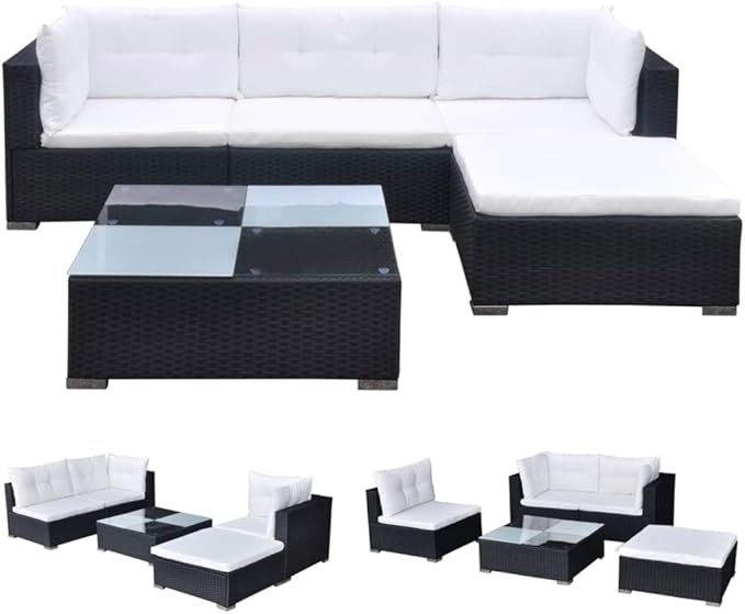 Patio Lounge Set with Cushions,Outdoor Patio Furniture,Conversation Furniture,Patio Furniture Sets,for Terrace,Garden,Backyard,5 Piece Black Poly Rattan