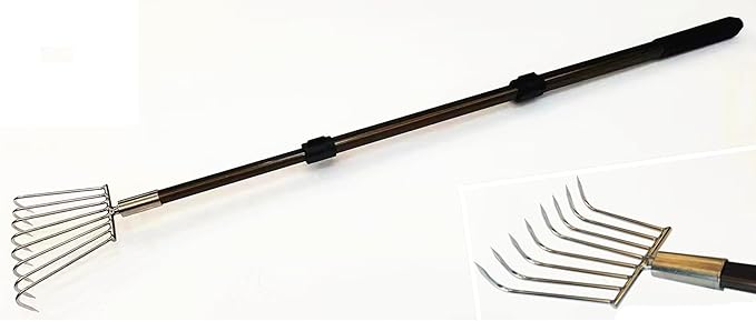 Stainless Steel Garden rake Multi-Functional Clam rake can be Used to Catch the sea Tide Hunting to Pick up Shells and dig Treasures, and Lengthen the Aluminum Alloy Handle.