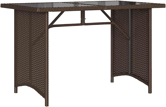 Garden Table Brown PE Rattan 43.3 x 26.8 in | Powder-Coated Steel Frame, Tempered Glass Top, Easy Clean, Patio Dining