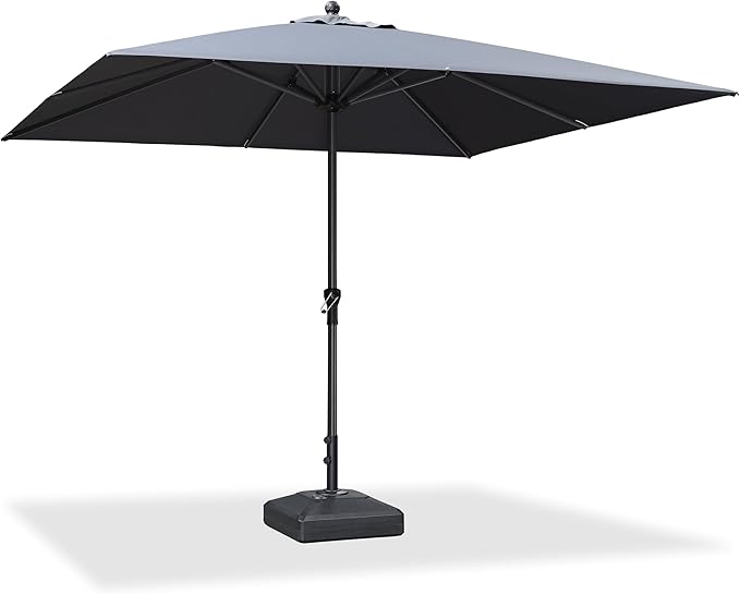 PURPLE LEAF 10' x 10' Square Patio Market Umbrella with Base Outdoor Table Umbrellas Aluminum Frame Sun Shade with 8 Sturdy Ribs for Garden Deck Lawn Pool Gray