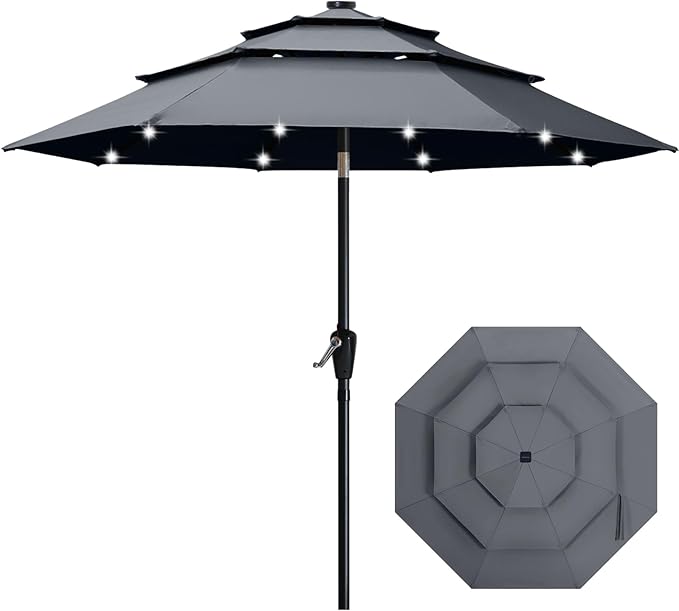 ABCCANOPY Solar Led Patio Umbrellas 3-Tiers 10FT (Dark Gray)
