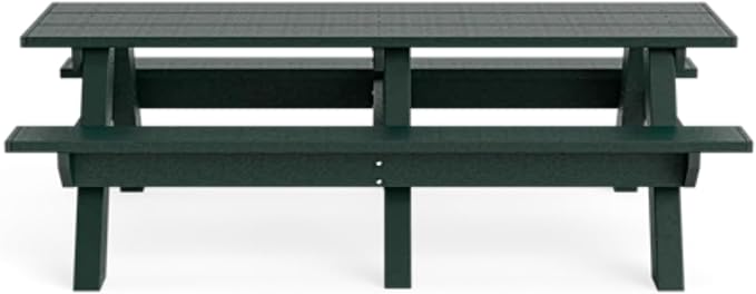 Standard 8 Foot Picnic Table Made of 100% Recycled Engineered Plastic Wood | Lifetime Durability, Low Maintenance Wood Look, Weather Resistant, Portable Picnic Table | Green