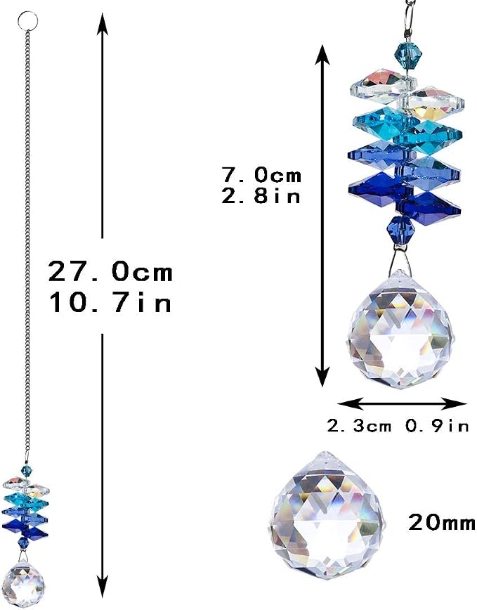 4PCS Crystal Prisms Suncatchers Hanging Sun Catchers for Window Indoor | Rainbow Maker Suncatchers Crystals Ball Prism Chakra Octagon Bead Decor For Home Garden,10.5inch,Christmas Tree Decorations