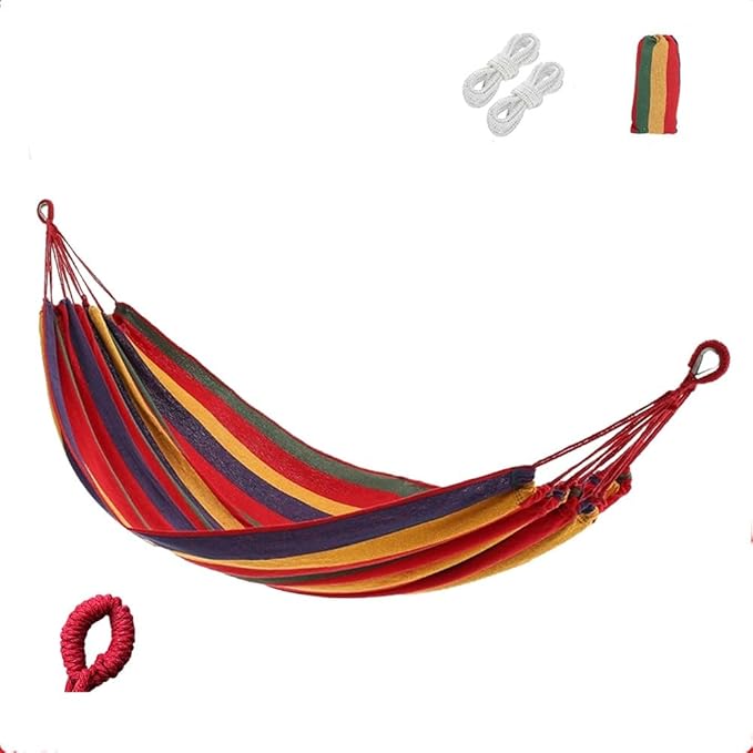 Hammock with Stand for Outside, Hammock Chair Foldable Portable, Anti-Tip Double Hammock with Carry Bag for Camping, Backyard, Patio, Beach (Rainbow-74.8 x 31.5)