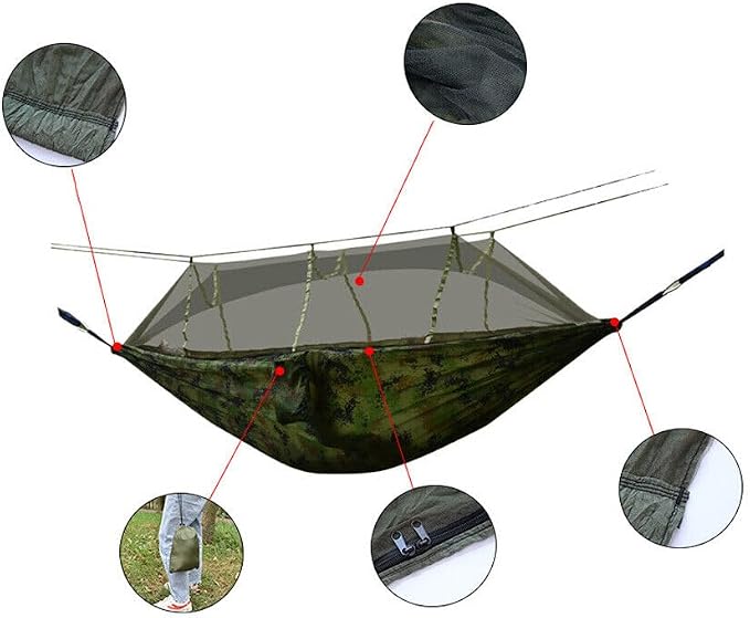 Camping Hammock with Net Hold Up to 660lbs 2 Person Travel Portable Lightweight Nylon Hammocks for Outdoor Hiking Camping Backpacking Travel Backyard Beach (Light Green)