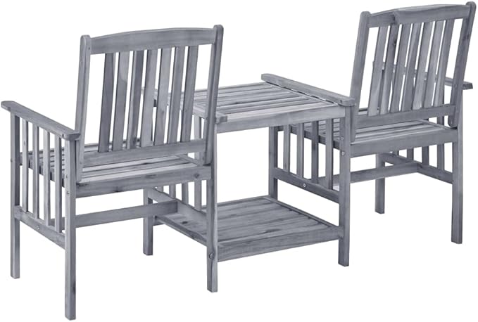 Patio Chairs with Tea Table 62.6"x24"x36.2" Solid Acacia Wood, Porch Furniture Set Patio Conversation Set Front Porch Furniture Bistro Set for Exhibition Poolside Piazza Negotiation Area