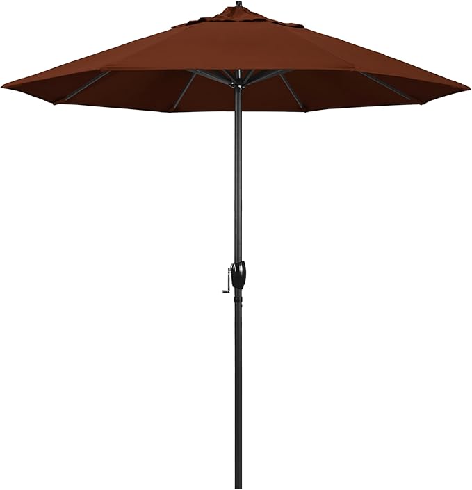 California Umbrella 7.5' Rd Aluminum Patio Umbrella, Crank Lift, Auto Tilt, Black Finish, Terracotta