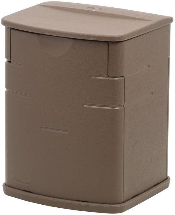 Rubbermaid Mini Resin Weather Resistant Outdoor Deck Box, 16" w x 14" d x 21" h, Mocha, Organization Bin & Commercial Products Food Service Utility Scoop, 64-Ounce, White, for Ice/Bar and Ingredient