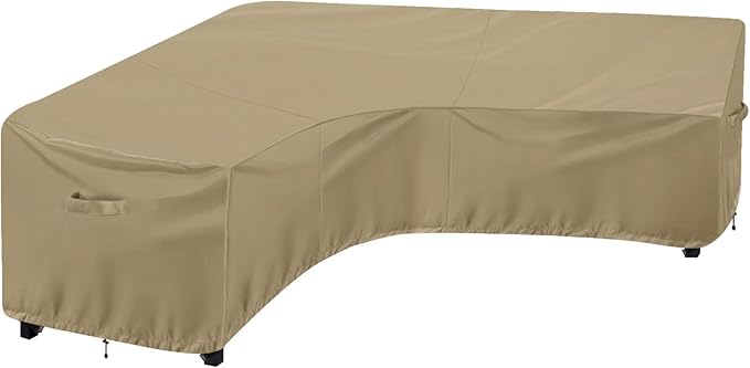 OutdoorLines Waterproof Outdoor Patio Sectional Cover - UV Resistant & Windproof V-Shaped Patio Furniture Covers for Deck, Lawn and Backyard, 420D Heavy Duty Couch Cover 100" L (on Each Side) Camel