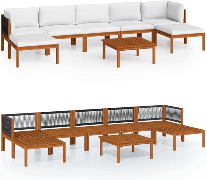 Patio Lounge Set with Cushions,Outdoor Patio Furniture,Outdoor Chat Conversation Set,for Patio,Backyard,Garden,Outdoor,8 Piece Cream Solid Acacia Wood