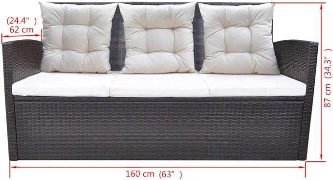 6 Piece Patio Dining Set with Cushions Poly Rattan Brown for Outdoor Garden Porch, 7-Person Rattan Furniture with Tempered Glass Table, Armchairs, Footrests, Weatherproof Seating
