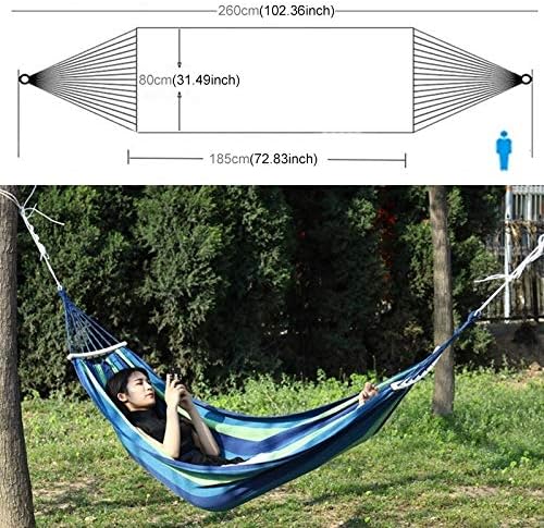 Camping Accessory Outdoor Rollover-Resistant Single Person Canvas Hammock Portable Beach Swing Bed with Wooden Sticks, Size: 260 x 80cm(Blue) (Color : Blue)