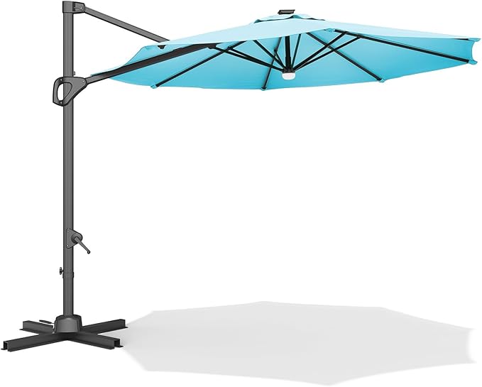 10 Ft Offset Patio Umbrella with Base Included, Round Cantilever Umbrella with UV Protective And Water Resistant Canopy, 360° Rotation, Integrated Tilting System, Beige