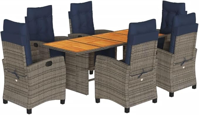 Backyard Furniture Patio Conversation Sets Outdoor Seating 7 Piece Patio Dining Set with Cushions Gray Poly Rattan Suitable for Gardens, Balconies, Decks