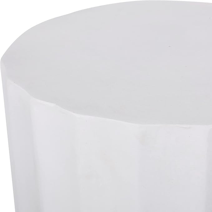 Outdoor Side Table Round Cylinder Side Table Concrete End Tables Small Stone Coffee Tables Patio Garden Stool Plant Stand for Porch, Backyard Balcony,Weather Resistant, MgO,White