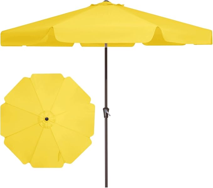 JEAREY 9 FT Patio Umbrella Outdoor, Table Umbrellas Market Umbrella w/Push Button Tilt/Crank, 8 Sturdy Ribs(Yellow)