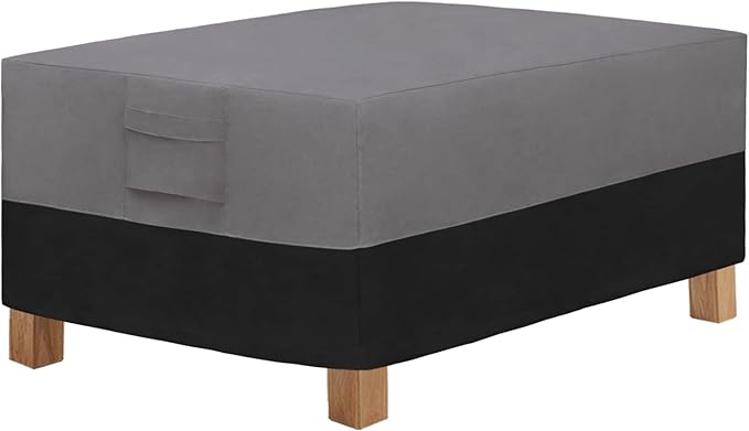 Easy-Going Patio Coffee Table Cover Small Outdoor Rectangular Table Cover, UV Resistant Waterproof Patio Furniture Ottoman Cover (48" Lx28 Wx16 H, Gray/Black)