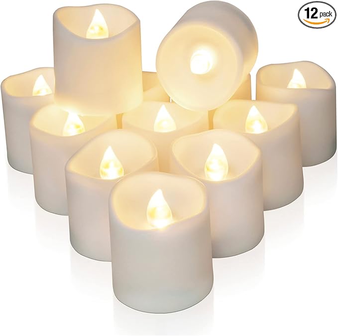 Homemory 12Pack Timer Flameless LED Votive Candles, Long Lasting Battery Operated Tea Light with Timers, 6 Hours On and 18 Hours Off Cycle Automatically for Wedding, Table Decorations (Warm White)