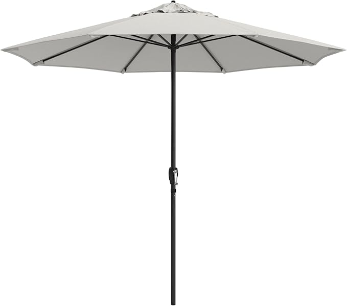 California Umbrella 8-Year Protection 9 Ft Outdoor Patio Umbrella, Solstice Fade-Resistant Fabric, Auto-Tilt, Heavy Duty Aluminum Frame, 8 Reinforced Ribs for Pool or Deck, Black Pole, White