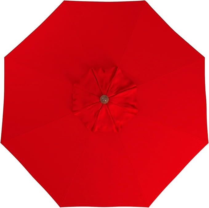 California Umbrella 9' Premium Commercial Hardwood Patio Umbrella, Manual Lift With Sunbrella Jockey Red Fabric