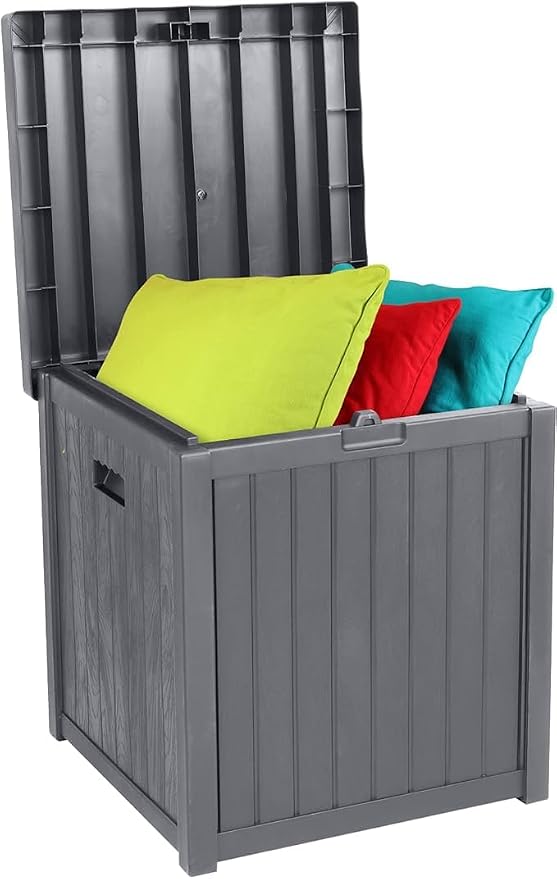 51 Gallon Outdoor Storage Box, Weather-Resistant Plastic Resin Deck Box with Wheels and Waterproof, Patio Garden Furniture Box Easy to Move and Assemble (Grey, 51-Gallon)
