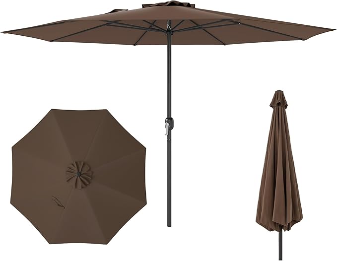 Tangkula 12 FT Patio Umbrella, Double-Tier Outdoor Umbrella with Crank Handle, 8 Sturdy Ribs, Sun-Protective Canopy for Market Table Pool Deck Garden Backyard (Tan)