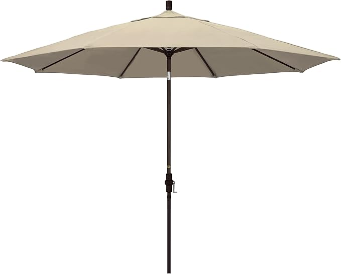 California Umbrella 11Ft Premium Sunbrella Patio Umbrella, Hand-Crank, Tilt-Collar, Bronze Frame, Beige Fabric