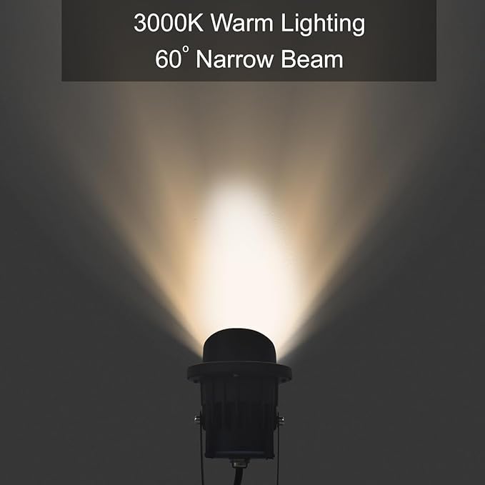 GBS9709 Outdoor Spotlights with Stake, 3000K Warm, Line Voltage 120V AC 9W, Outdoor Stake Lights, Flag Light, 3-ft Cord with Plug, Black, Not Dimmable