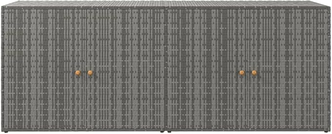 Outdoor Garden Storage Cabinet, Weather-Resistant Poly Rattan Deck Box with 2 Doors for Patio, Backyard, and Poolside Tool Organization, Grey