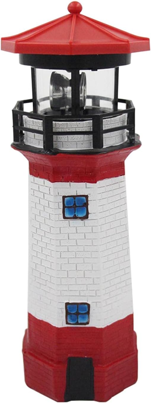 NINEFOX Solar Lighthouse Outdoor Solar Rotating LED Lighthouse Light Waterproof Lighthouse Statue Decorative LED Rotating Lamp for Garden Landscape Outside Yard(Red)