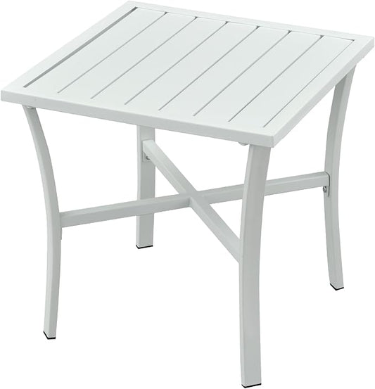 Outdoor Steel Side Table End Table for Patio, Backyard, Pool, Indoor Companion, Easy Maintenance and Weather Resistant, White