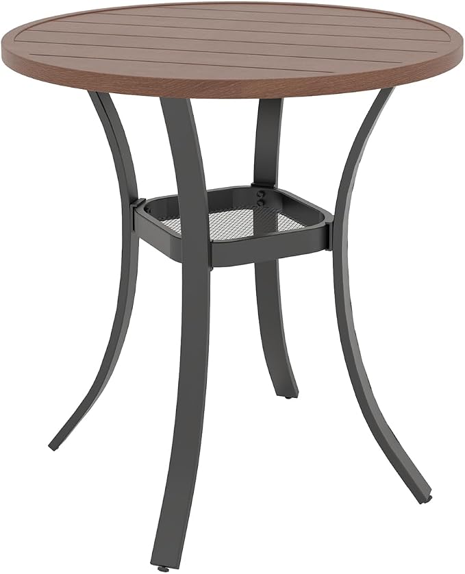 Anmutig Small Outdoor Dining Set with Patio 27.5" Round Wood-Like Brown Table Top and 2 Brown Stackable Chairs - 3 Piece