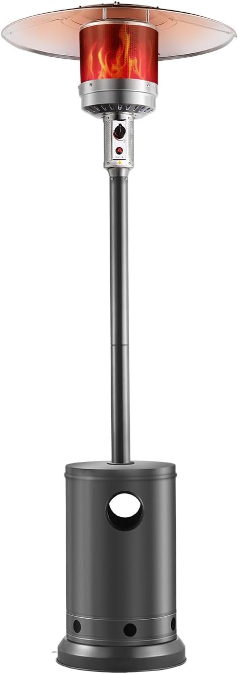 VEVOR 50000BTU Propane Patio Heater for Outdoor Use With Round Table Design, Metal Burner and Wheels - Tall Hammered Flame Heater for Party, Backyard, Garden, Silver Gray