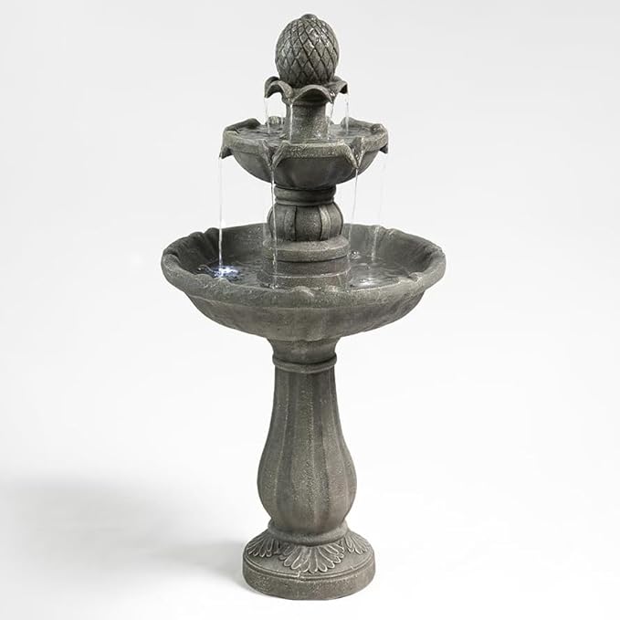 3 Tiered Outdoor/Indoor Water Fountains –42.2'' Tall, Like Stone Bird Bath for Outside, Elegant Waterfall Feature for Garden, Yard, Patio, Home Decor (Grey)