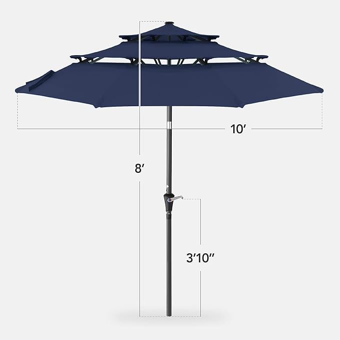 Best Choice Products 10ft 3-Tier Market Patio Umbrella, Outdoor Sun Shade with Tilt, Crank Lift, 8 Ribs for Backyard, Deck, Poolside