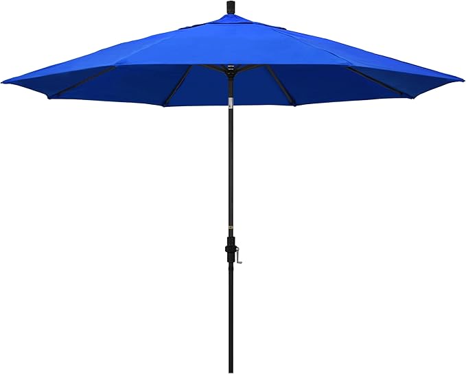 California Umbrella 11Ft Premium Sunbrella Patio Umbrella, Hand-Crank, Tilt-Collar, Black Frame, Pacific Blue Fabric