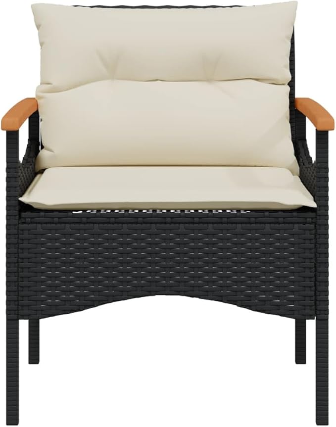 3 Piece Patio Sofa Set with Cushions, Outdoor Sofa Sets Patio Conversation Set Porch Furniture Set Front Porch Furniture for Garden Poolside Exhibition Piazza Black Poly Rattan
