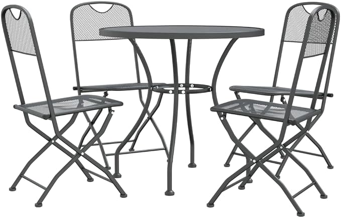 5 Piece Patio Dining Set with Expanded Metal Mesh Anthracite and Folding Chairs, E-Coating Finish Outdoor Dining Set for Lovely Meals