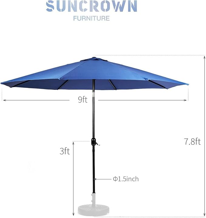 SUNCROWN Outdoor Patio Side Table, Patio Bistro Square Table with 9Ft Umbrella,for Backyard, Porch, Garden, Poolside(Dark Blue)
