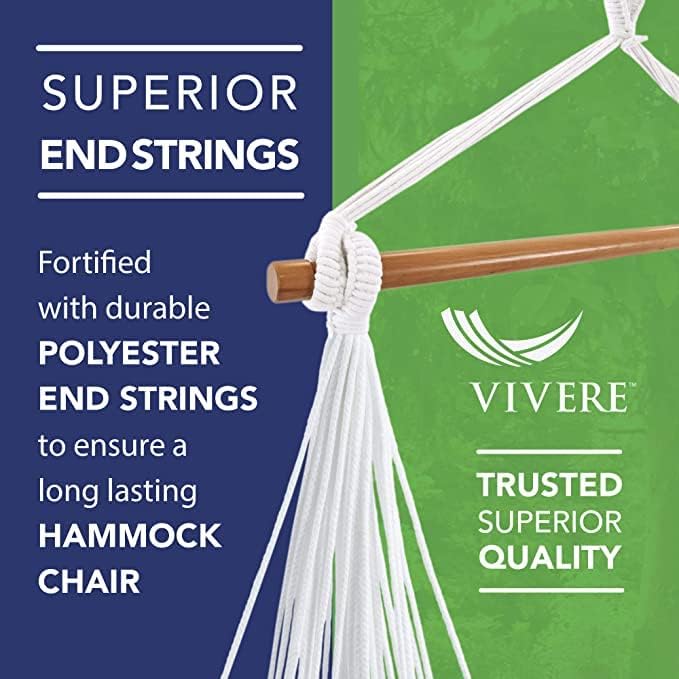 Vivere Cotton Hammock Chair with Hardwood Spreader Bar - 250 lb Capacity (Natural)