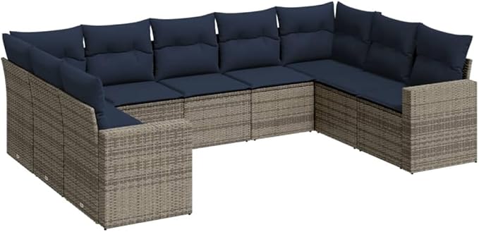 vidaXL Patio Sofa Set with Cushions 9 Piece, Outdoor Conversation Set, Sectional Sofa for Balcony Garden, Patio Furniture, Gray Poly Rattan