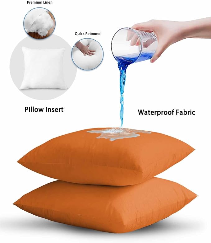 Outdoor Waterproof Throw Pillows Solid Art Minimalist Pure Orange Patio Pillows,Decorative Pillow Covers with Insert,Pillow Cushion Case for Garden Couch Sofa Plain Single Bright Color