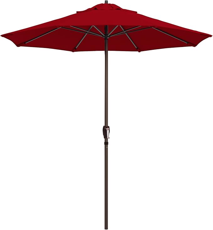 California Umbrella 12-Year Protection 7.5-Ft Outdoor Patio Umbrella, Sunbrella Fade-Resistant Fabric, Auto-Tilt, Heavy Duty Aluminum Frame, 8 Reinforced Ribs for Pool or Deck, Bronze Pole, Jockey Red