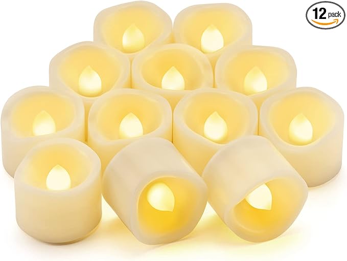 CANDLE IDEA 12 PCS Flameless Timer Tea Lights Candles, 6 Hours On and 18 Hours Off Per Cycle, Battery Operated Flickering LED Tealight Votive with Timer for Outdoor Halloween Pumpkin Decorations